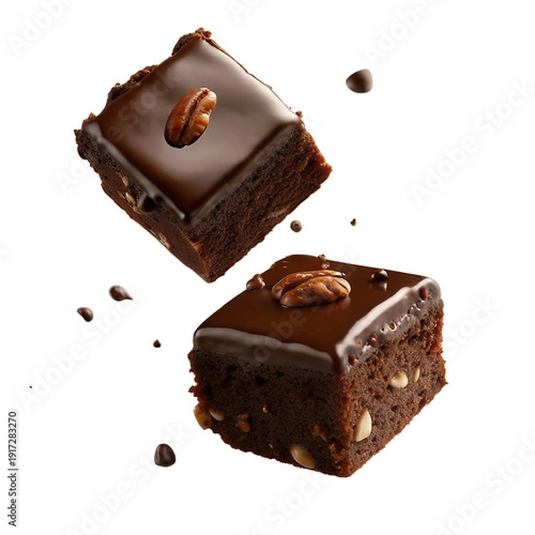 Obraz Chocolate cake with nuts on white background