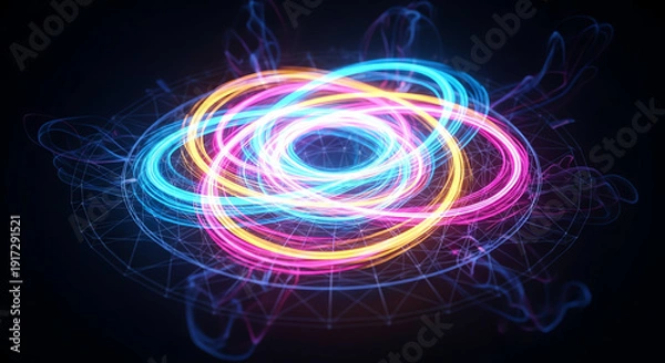 Obraz Colorful Neon Light Swirls Creating a Dynamic Visual Effect.