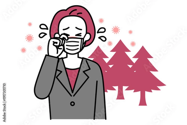 Obraz 花粉症がつらい中年のスーツの女性