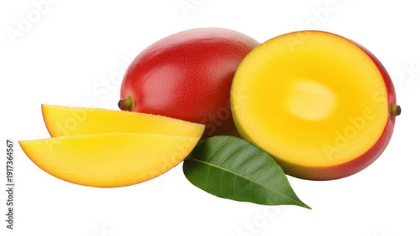 Obraz Mango fruit with slices isolated on transparent background