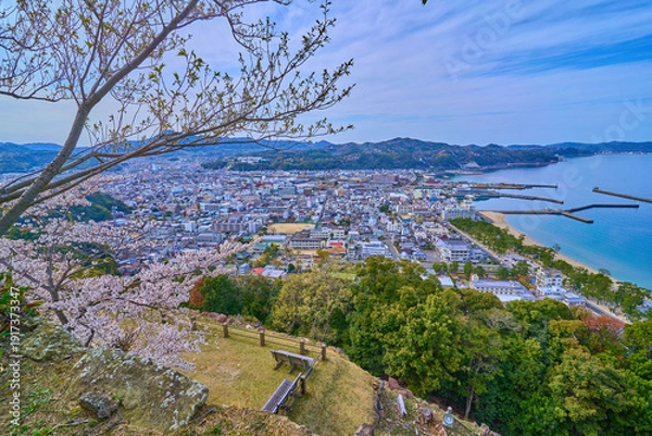 Obraz 春の兵庫県洲本市を洲本城跡の展望台(洲本八景の大浜を大観)から見る