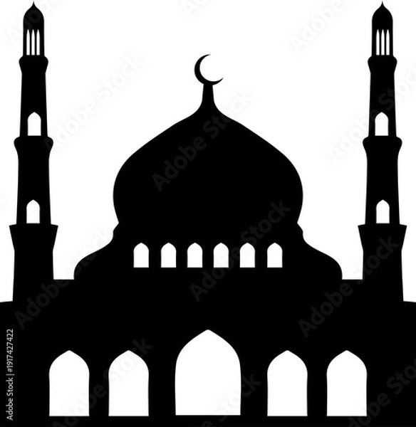 Obraz Islamic Mosque Silhouette Flat Design with Crescent Moon