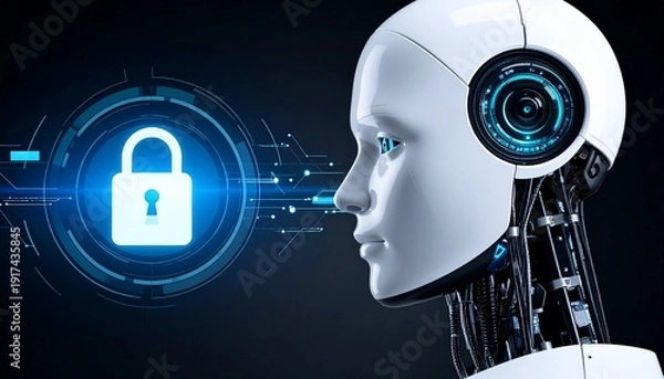 Obraz An AI robot with a digital lock security interface