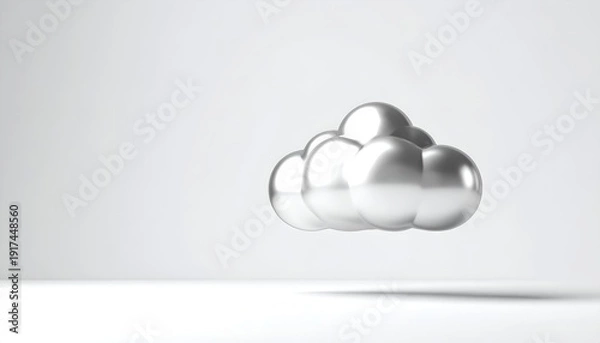 Obraz Minimal 3D White Cloud Icon on Clean Background, Cloud Computing and Data Storage Concept