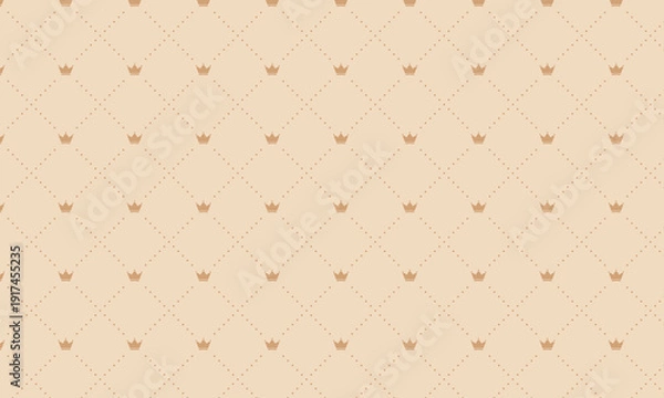 Fototapeta 冠マークが入ったひし形のドットでできたグリッドのビンテージ風の茶色い格子柄