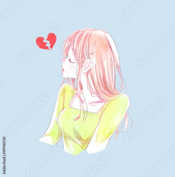 Obraz 目を閉じている女性　横顔　割れたハート