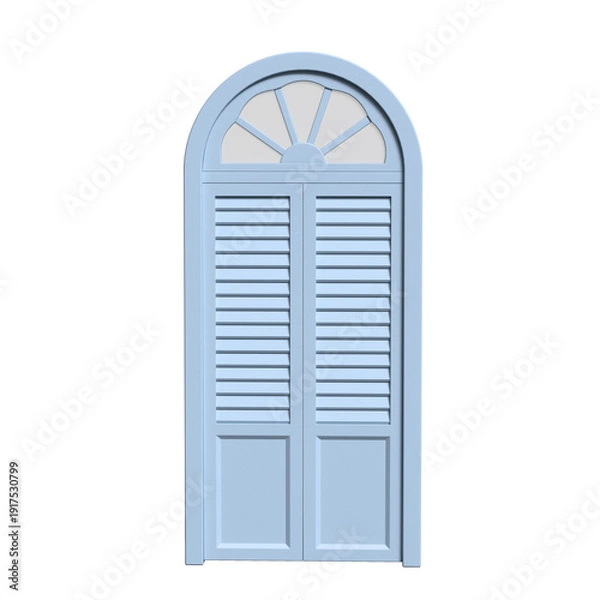 Obraz Light Blue Arched Louvered Door 3D Render
