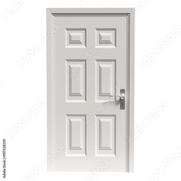 Obraz White Six-Panel Interior Door with Silver Handle 