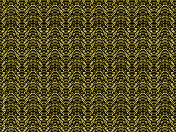 Obraz シームレスな黒地に金色ラインの変わり青海波文様背景