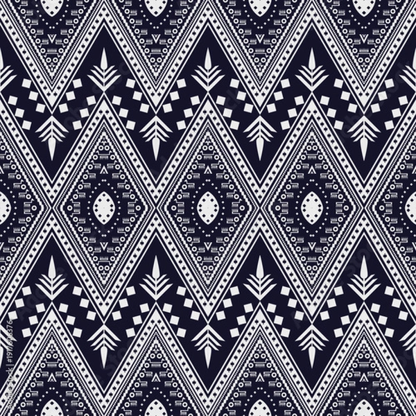 Obraz Blue and white Geometric Abstract Ethnic Pattern.