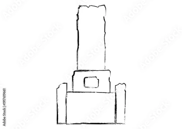 Obraz 古びた日本式のお墓・アナログ質感の墓石アイコン・手書き風の供養・仏事・終活や先祖供養