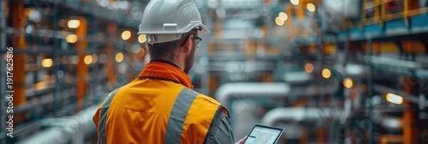 Obraz Construction safety inspection with engineer using tablet at building site