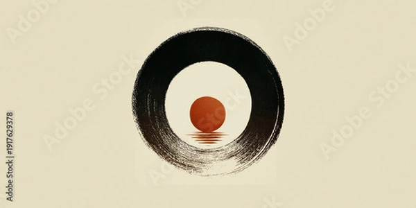 Obraz Minimalist zen circle with red sun reflection