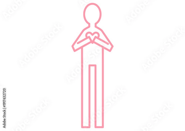 Obraz ハートを抱くシンプルな人物シルエット・ポジティブな感情や福祉・ボランティア・愛や感謝・メンタルケア