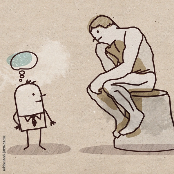 Fototapeta Cartoon Man Watching the Rodin's Thinker