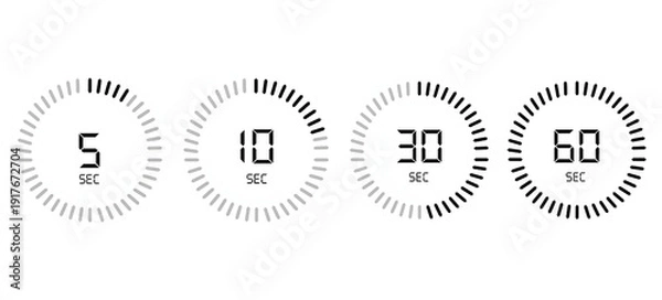Obraz Countdown Timer Icons Set. 5 10 30 60 Seconds Circular Progress. Vector illustration 