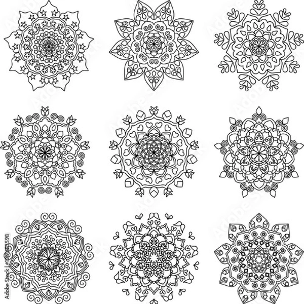 Obraz Vector Hand Drawn Mandala Background Black And White