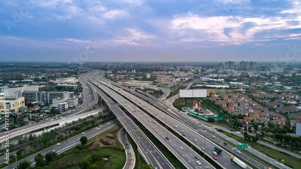 Obraz Aerial view of the highway with traffic.