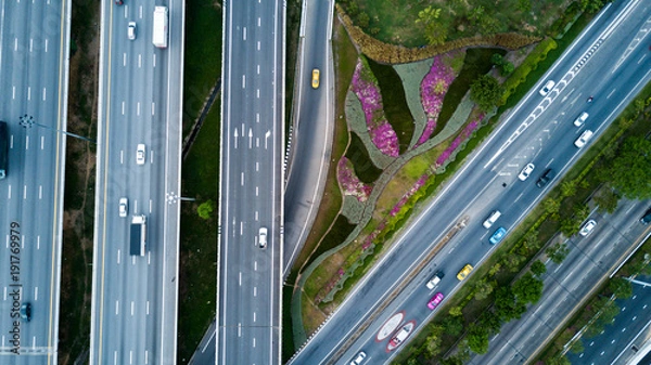 Obraz Aerial view of the highway with traffic.