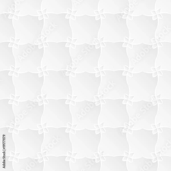 Obraz Neutral white texture. Stylized floral trellis background with 3d carving effect. Vector seamless repeating pattern.