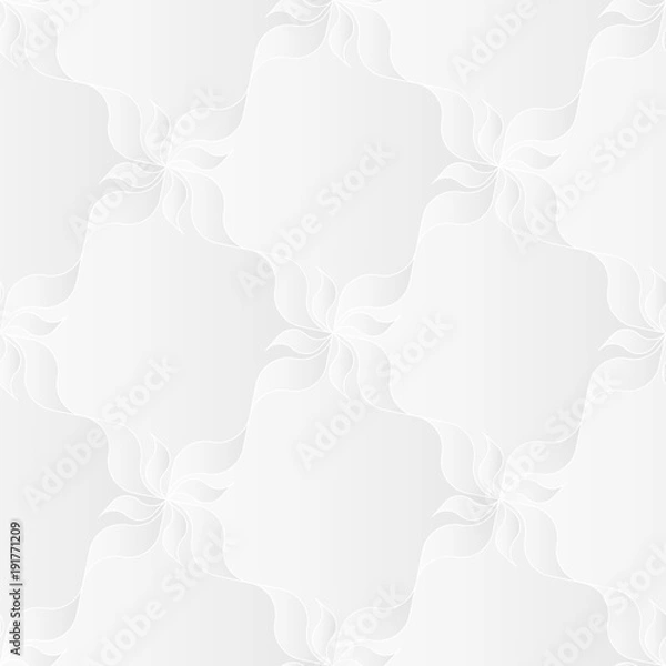 Obraz Neutral white texture. Decorative background with 3d pleated paper effect. Vector seamless repeating pattern with floral elements.