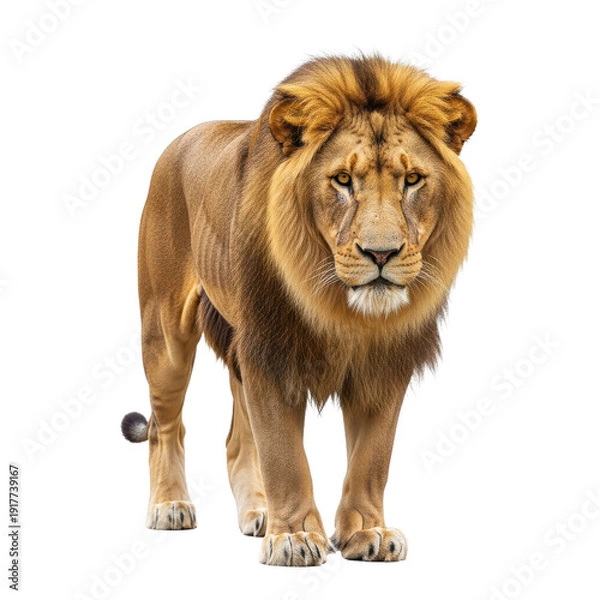 Fototapeta Lion Standing Isolated Black Background