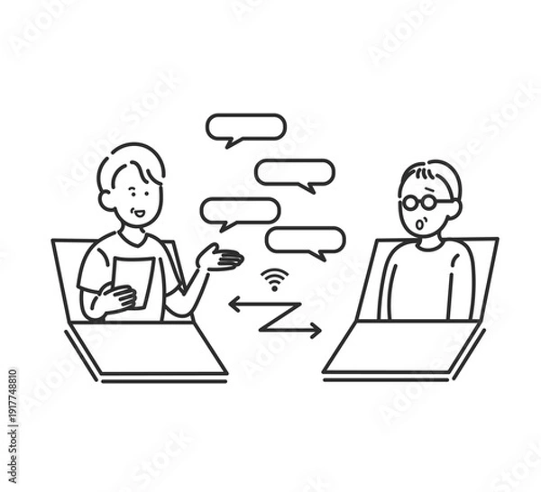 Obraz オンライン診療のイラスト　線画のみ