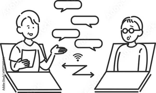 Obraz オンライン診療のイラスト　線画のみ