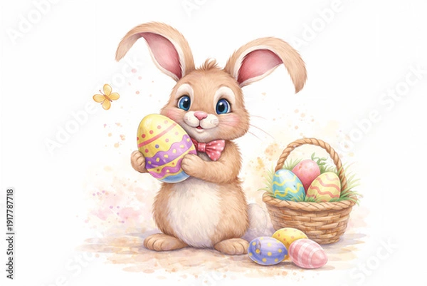 Obraz Cute Easter Bunny With Colorful Eggs