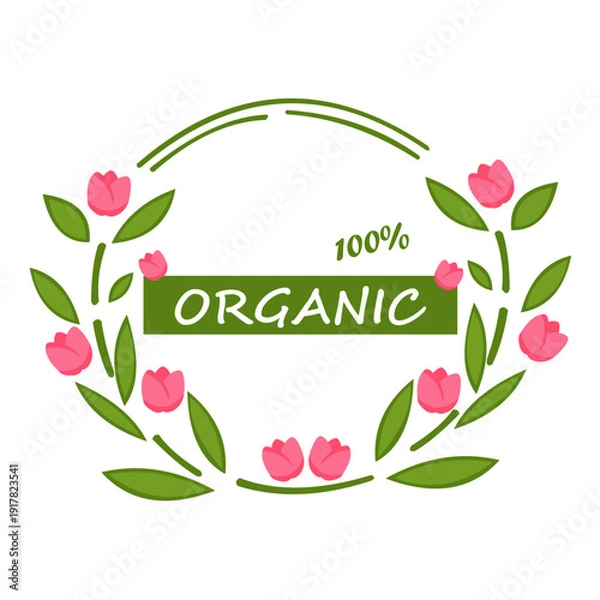 Obraz 100% organic floral label vector