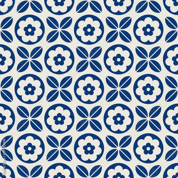 Fototapeta seamless retro pattern with flowers and leaves