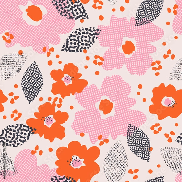 Fototapeta seamless pattern with flowers and leaves