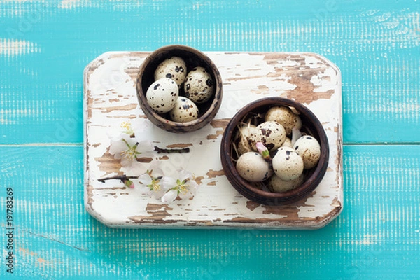 Obraz Quail eggs in a clay pots
