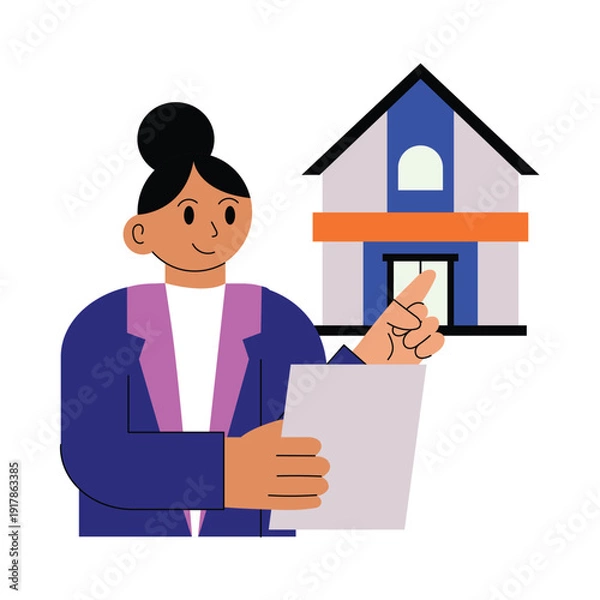 Obraz Real estate agent with contract Vector illustration