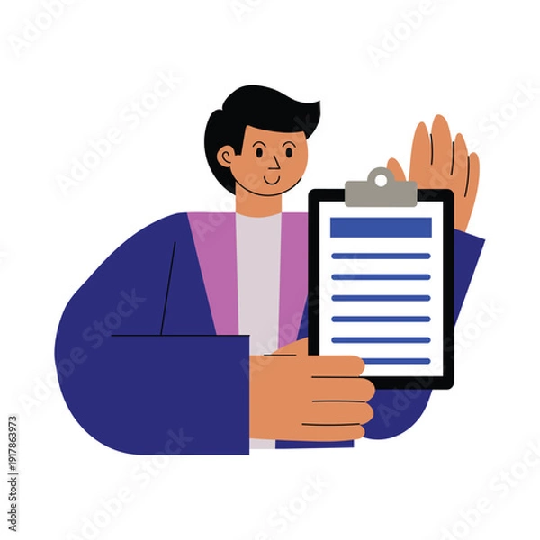 Obraz Man holding signed contract Vector illustration