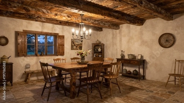Fototapeta Rustic Dining Area With Exposed Beams