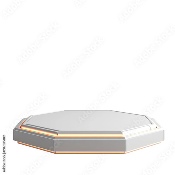 Obraz Octagonal white platform with metallic trim feature on transparent background