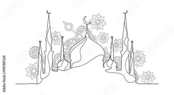 Obraz Mosque Architecture with Minarets and Crescent.