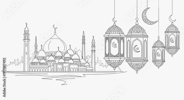 Obraz Islamic Lanterns and Mosque Illustration.