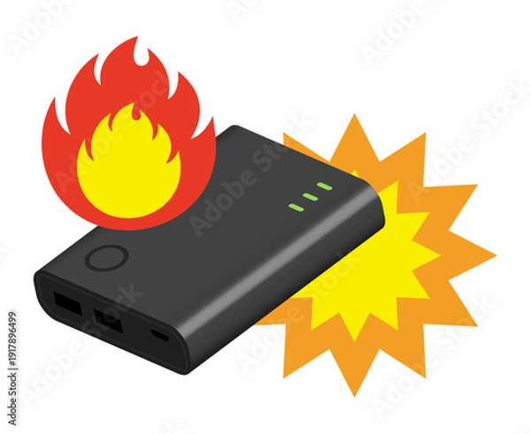 Fototapeta 故障して発火するモバイルバッテリー