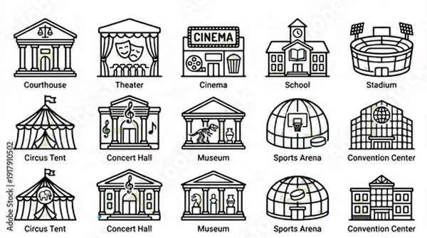 Obraz Various iconic buildings and structures illustrations