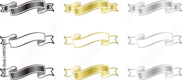 Obraz リボンのゴールド、シルバーのカラーバリエーション
見出しや装飾に最適な素材