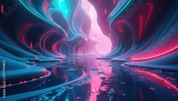 Obraz Flowing abstract cavern with neon lights image