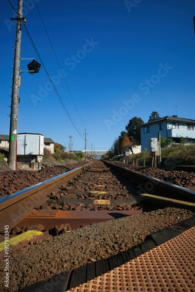 Obraz 田舎のローカル線を走る砂利が敷かれた線路