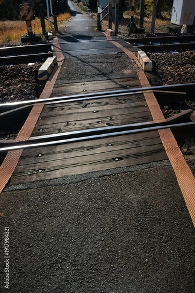 Obraz 田舎のローカル線を走る砂利が敷かれた線路