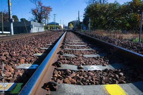 Obraz 田舎のローカル線を走る砂利が敷かれた線路