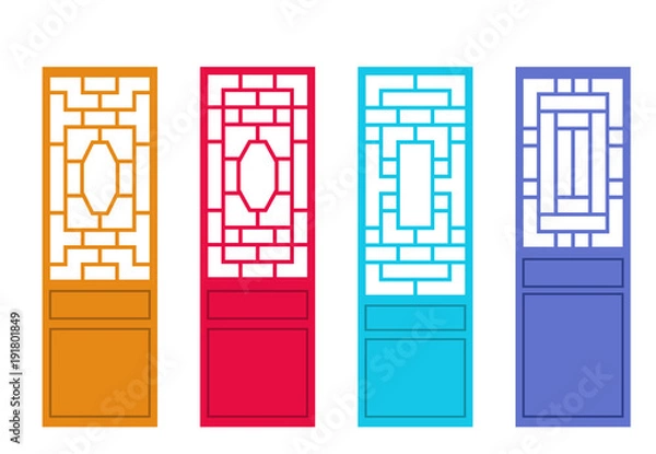 Fototapeta Set of Chinese door in flat style, vector design