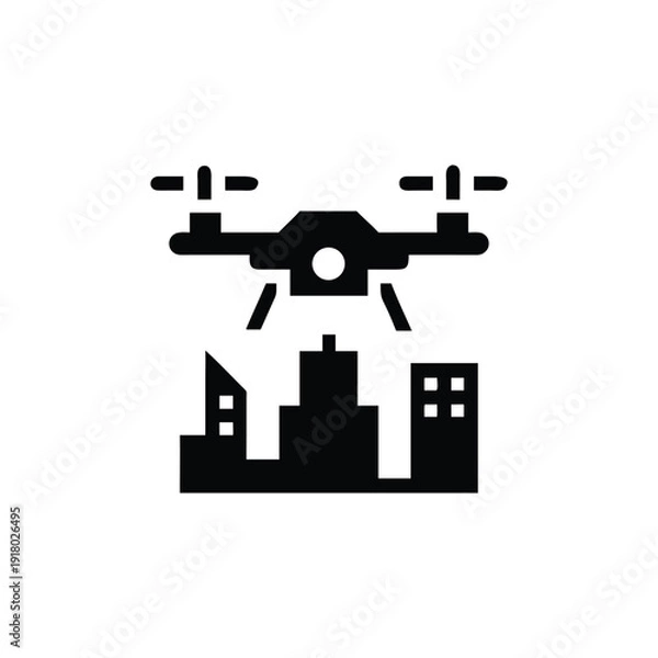 Obraz Drone flying over buildings vector illustration