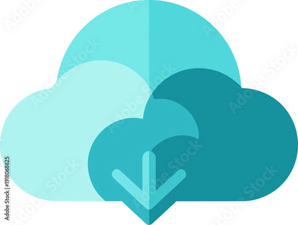 Obraz Cloud storage download concept with teal clouds and arrow