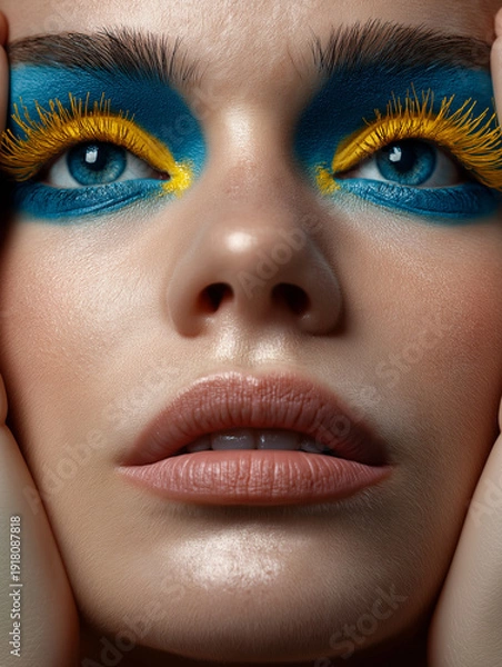 Obraz blue and yellow eyeshadow makeup model